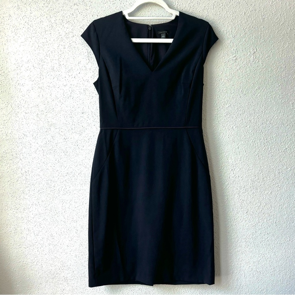 Ann Taylor navy v-neck knee length sheath dress 4